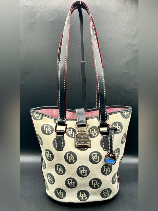 Dooney & Bourke Handbags - VINTAGE DOONEY & BOURKE Signature Canvas Bucket Shoulder-Handbag Leather Straps